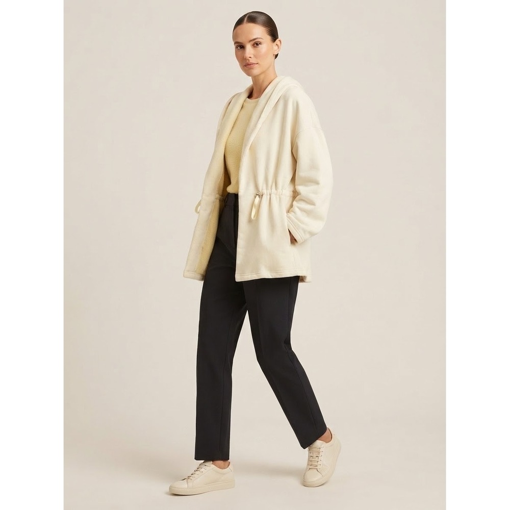 Fabletics Womens Jacket XS Cream Hooded Cinched Waist Fleece Lined OW1723541